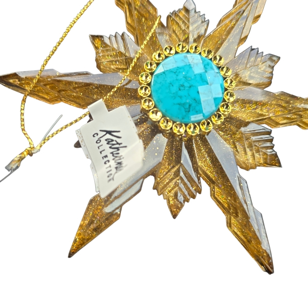 Katherine's Collection Gold Starburst Ornament Turquoise Jewel 4" Decor - Picture 4 of 4